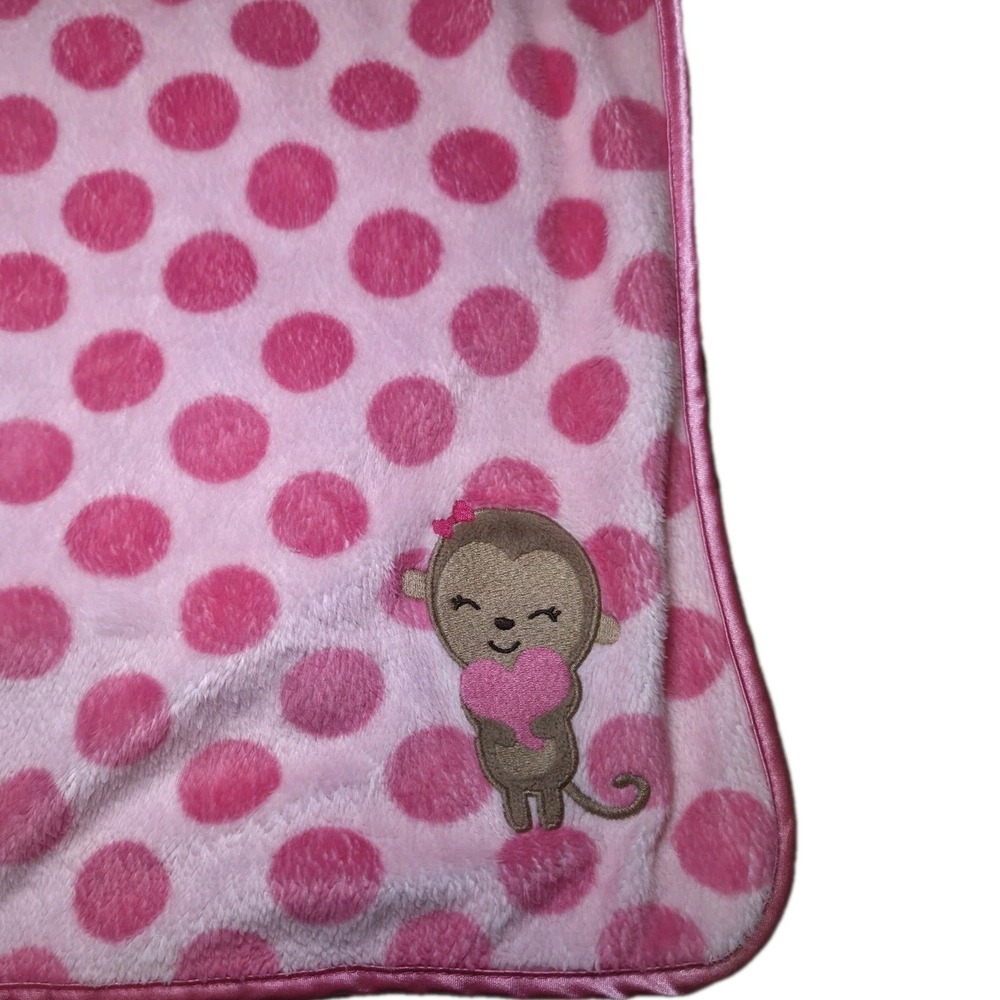Carter's CHILD of MINE Pink Polka Dot Monkey Baby‎ Blanket Lovey Plush Sherpa